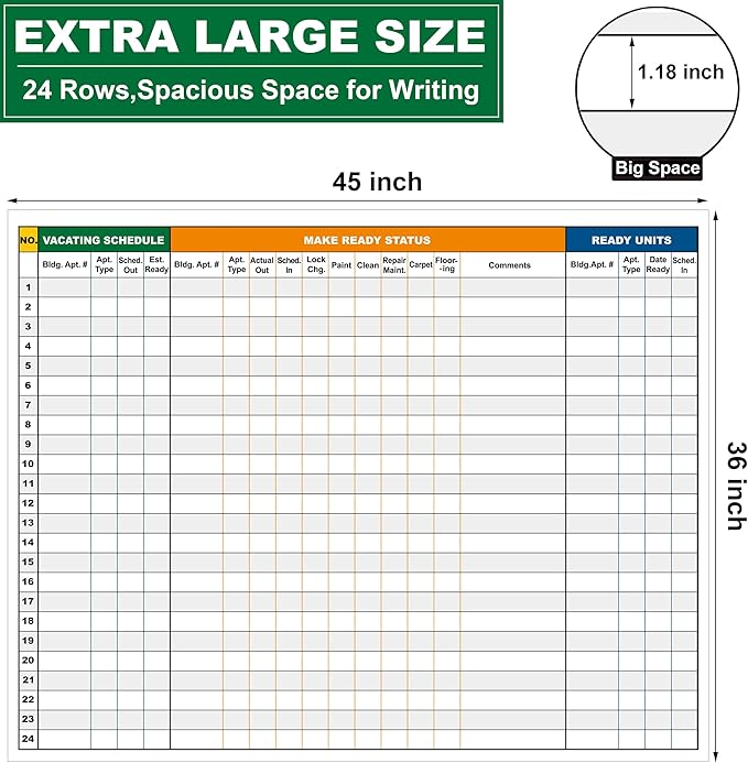 Extra Large Property Management Make Ready White Board, 36X45 Inch Big Dry - Image 2
