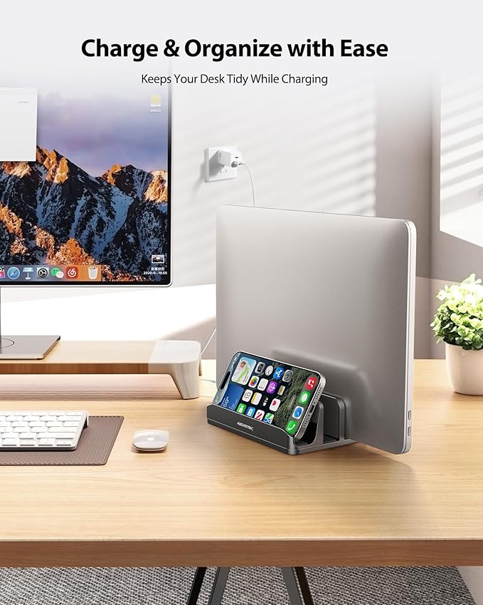 AboveTEK Vertical Laptop Stand, 3 Slots Aluminum Desk Laptop Holder & Laptop - Image 2