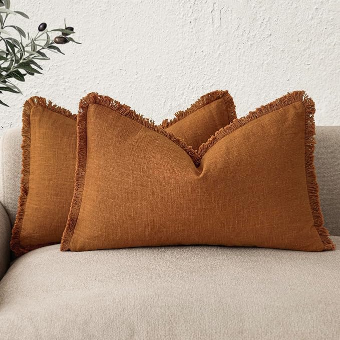 Foindtower Set of 2 Decorative Linen Fringe Lumbar Throw Pillow Covers Boho by Foindtower