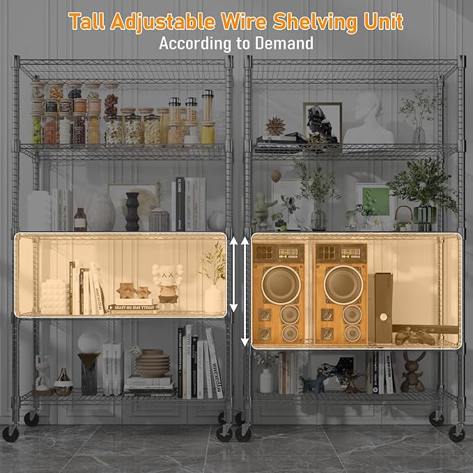 Himimi 5-Tier Heavy Duty Steel Wire Rack Storage Shelving, Adjustable Metal - Image 6