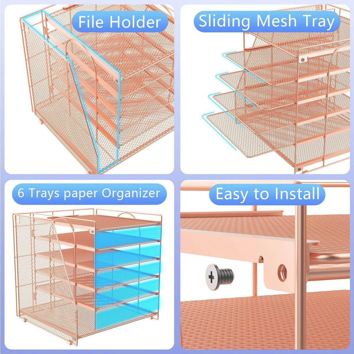 gianotter 6-Tier Paper Organizer With Magazine Holder (Rose Gold, 6-Tier)