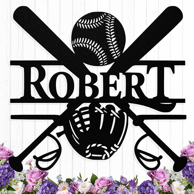 Personalized Baseball Metal Sign Custom Name Sign Baseball Player Gift Boys by HengMeiZiK