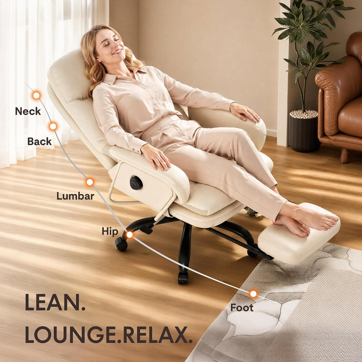 FLEXISPOT Multi-Task Ergonomic Office Chair with Footrest, Beige White, HC4