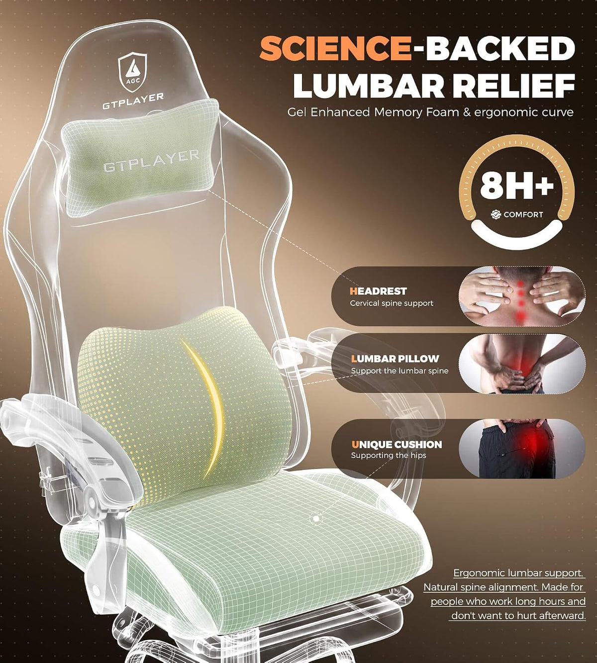 GTPLAYER Gaming Chair with Foot Rest & Pocket Spring Cushion, Ergonomic H...