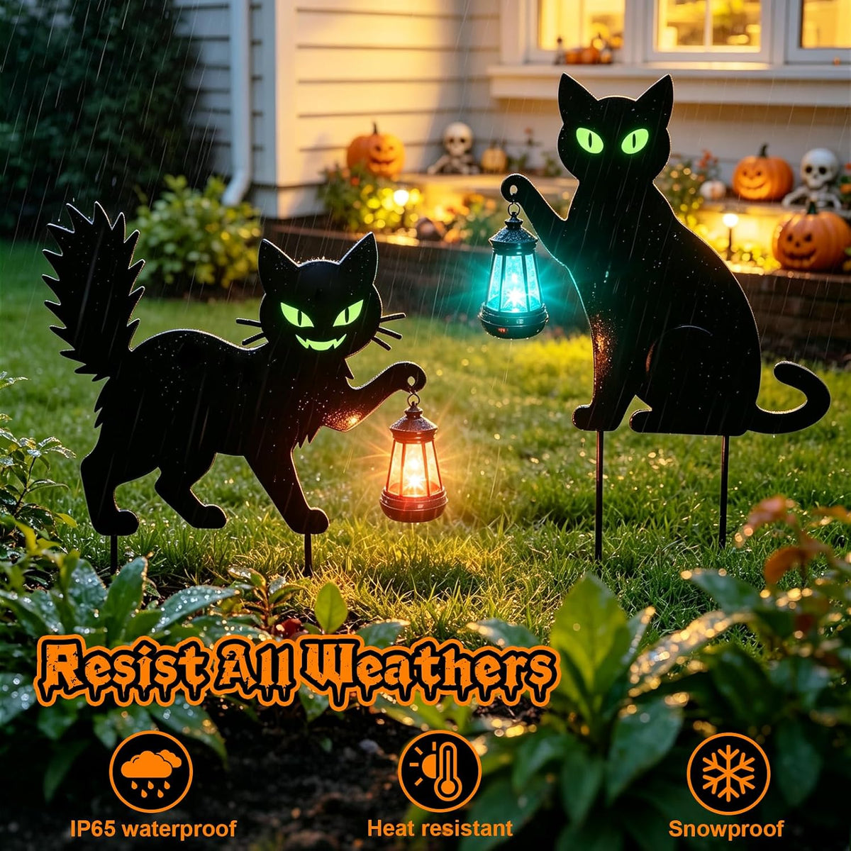 Black Cat Halloween Decorations Outdoor, Solar Hanging Lantern Garden Decor