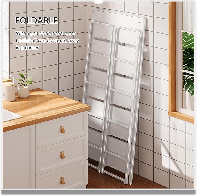 4NM No Assembly 5 Tiers Folding Bookshelf Storage Shelves Vintage Bookcase - Image 4