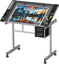 ZENY Drafting Table on Wheels with Storage Drawers, Adjustable Glass Tabletop, Craft Table Drawing Desk Artist Hobby Table for Painting, Drawing, Crafting | Mobile Rolling Drawing Desk with Adjustable Tilting Glass Top, Storage Drawers, Art Craft