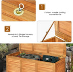 happygrill 46 gallon acacia wood deck box, outdoor on a desk or shelf