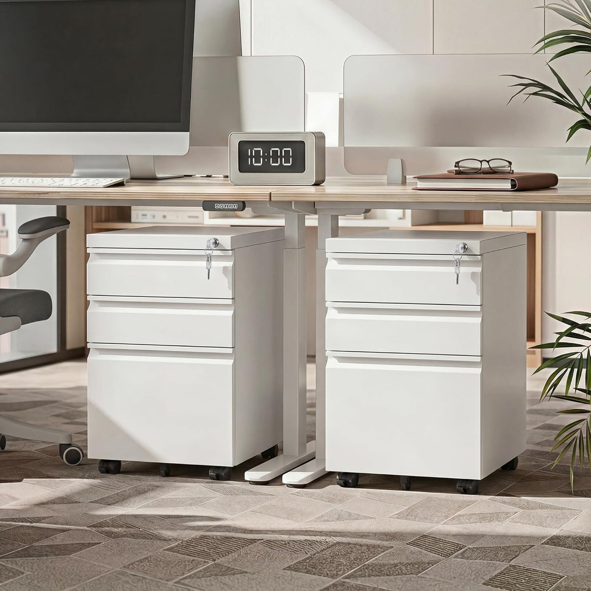 devaise 3 drawer mobile file cabinet, fully assembled shown in use