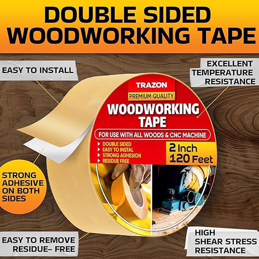 Trazon Double Sided Woodworking Tape Super Strong, 2 Inch x 120 Feet, Wood - Image 2