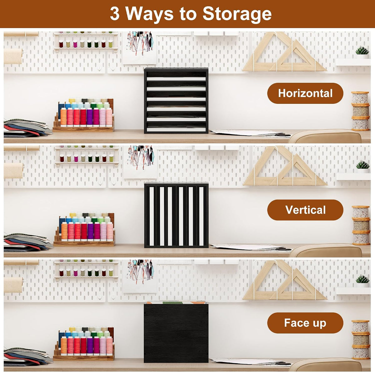 Alpeir Scrapbook Paper Storage Organizer with Adjustable Shelves, Black