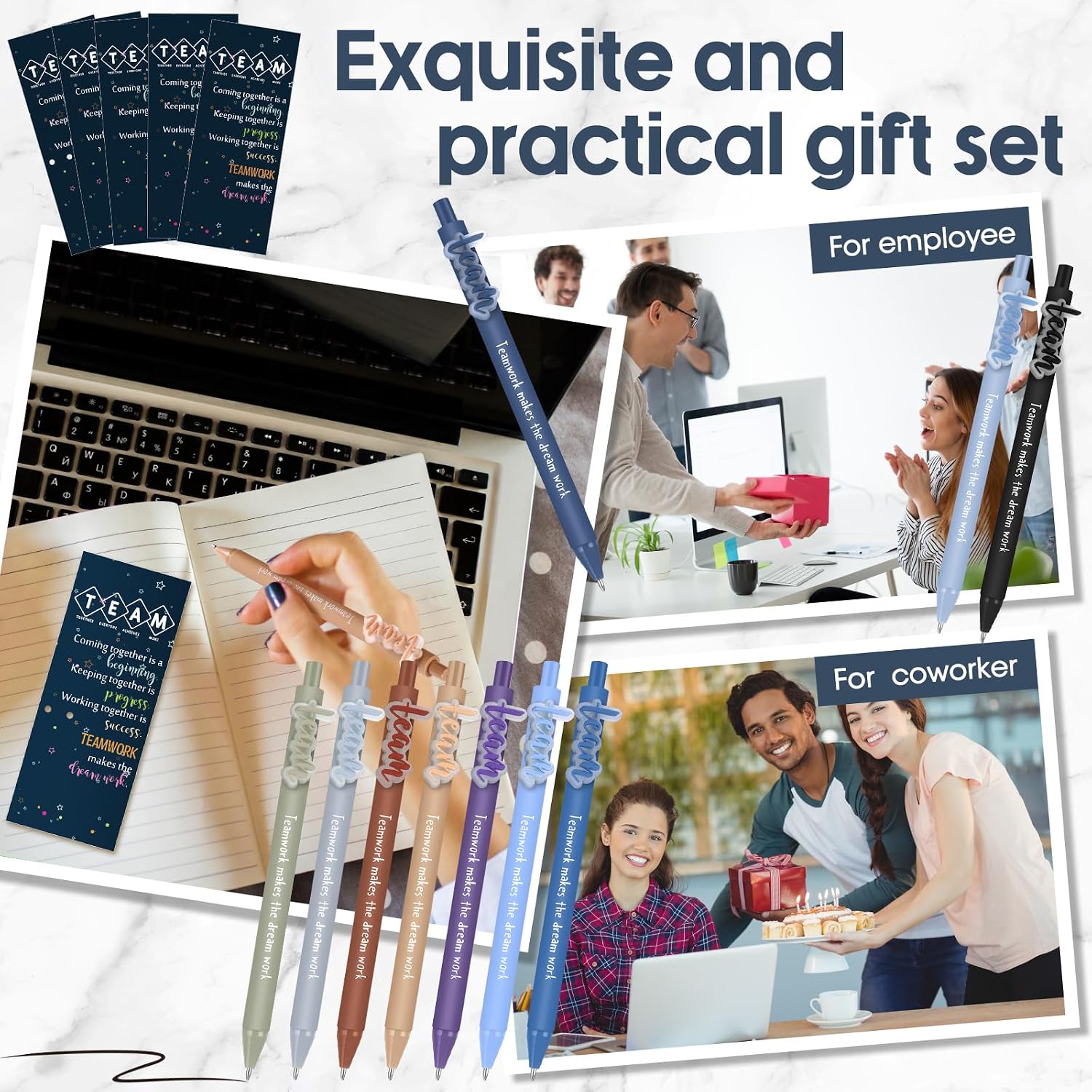 Geyoga 50 Sets Team Appreciation Gifts Bulk Ballpoint Pens with Teamwork Cards for Employee Coworker Staff Group Members Volunteer Office Supplies