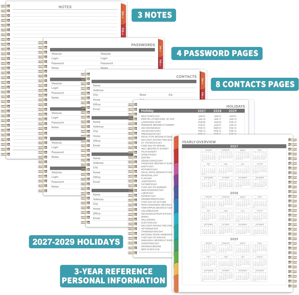 Indeme 2027 Planner - 2027 Monthly Planner, Monthly Calendar 2027 | 9" x 11", Jan 2027 - Dec 2027, Large, Twin-wire Binding, 12 Months Tabs, Holidays, Two-Sided Pocket, Thick Paper