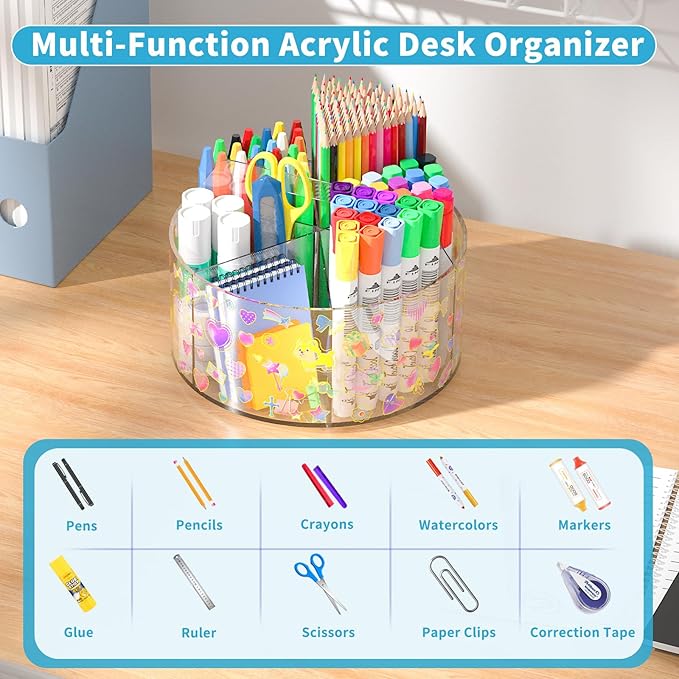 Acrylic Pen Holder with 2 Adhesive DIY Stickers, Desk Organizer Marker Holder - Image 5