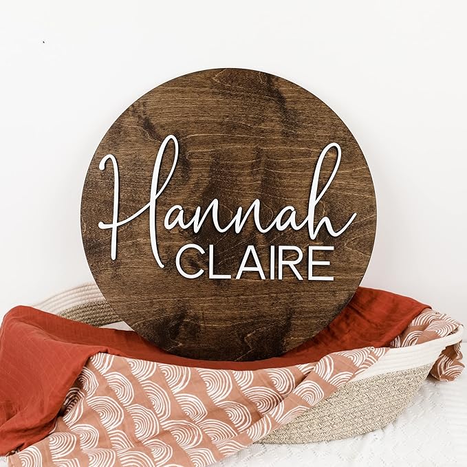 Custom Round Nursery Name Sign, Personalized Wooden Wall Plaque, Baby Shower - Image 3