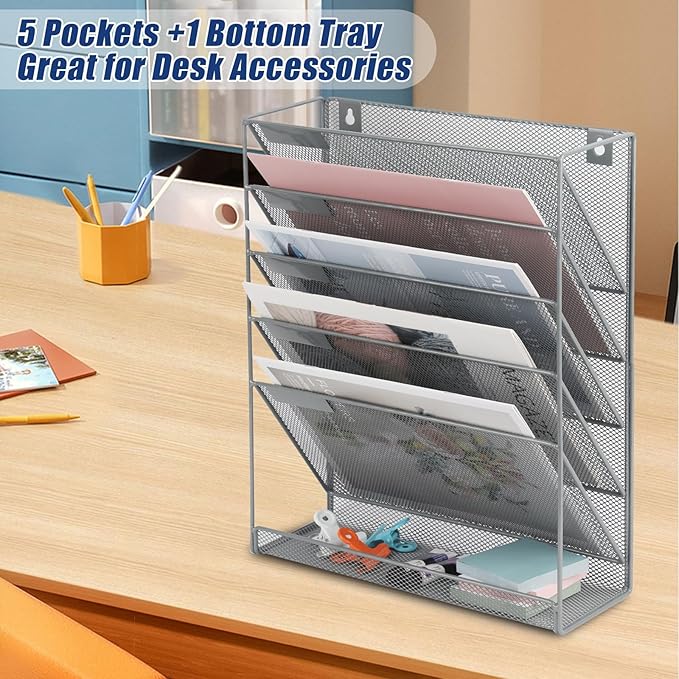 EASEPRES Desk File Organizer Mesh 6-Tier, Hanging Wall Mount Document - Image 5