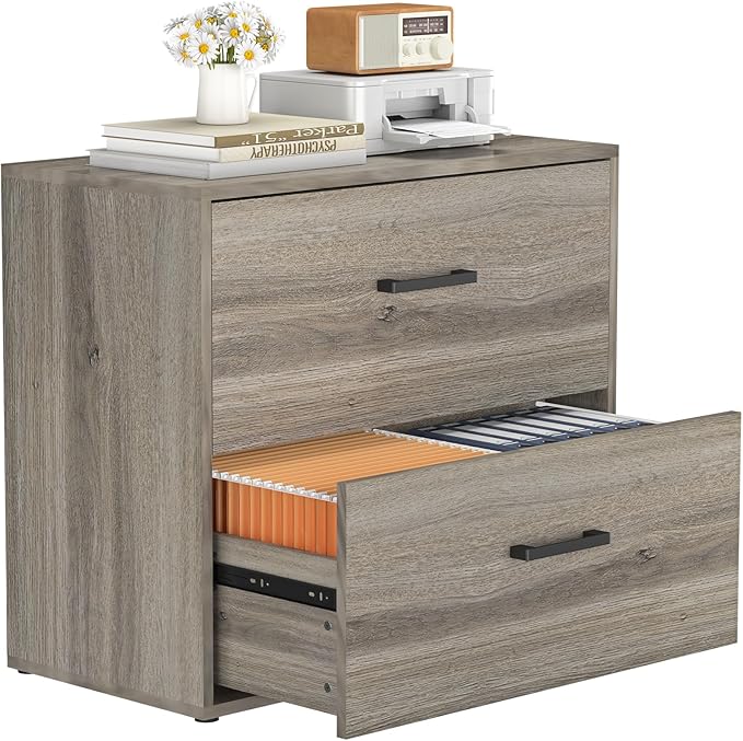 FATIGOS 2 Drawer File Cabinet, Wood Lateral File Cabinet, Wide Filing Cabinets by FATIGOSstoragecabinet