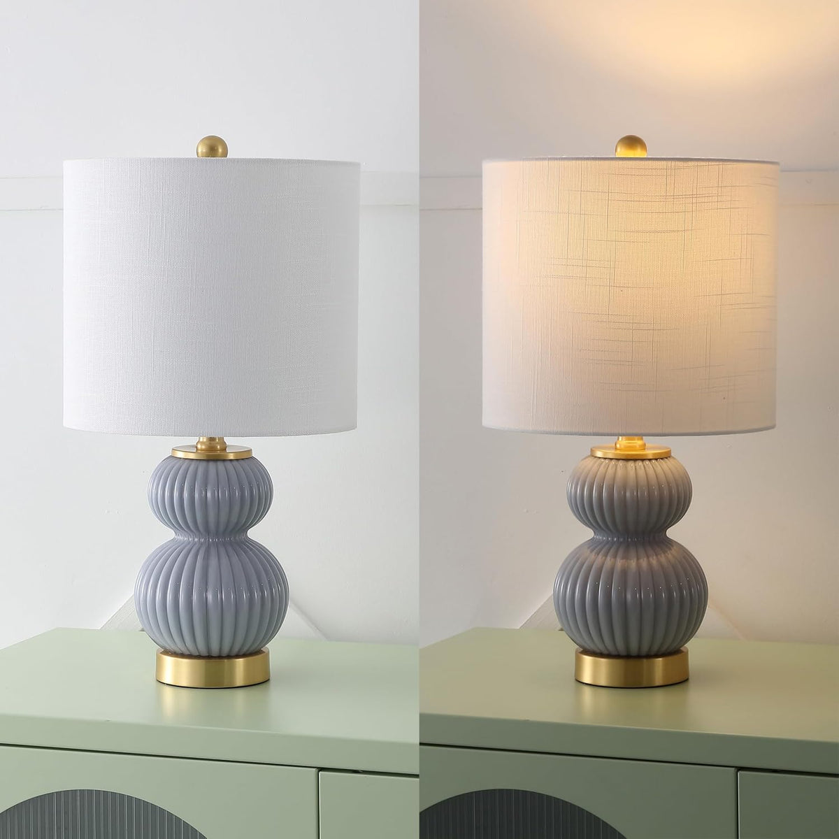 JONATHAN Y Daphne Ribbed Gourd Metal/Glass Table Lamp 20", Gray