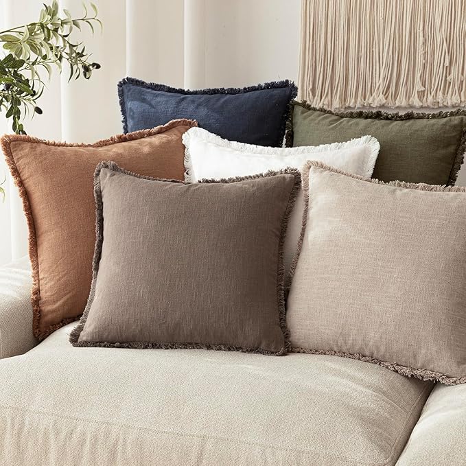 Foindtower Set of 2 Decorative Linen Fringe Throw Pillow Covers Cozy Farmhouse - Image 7