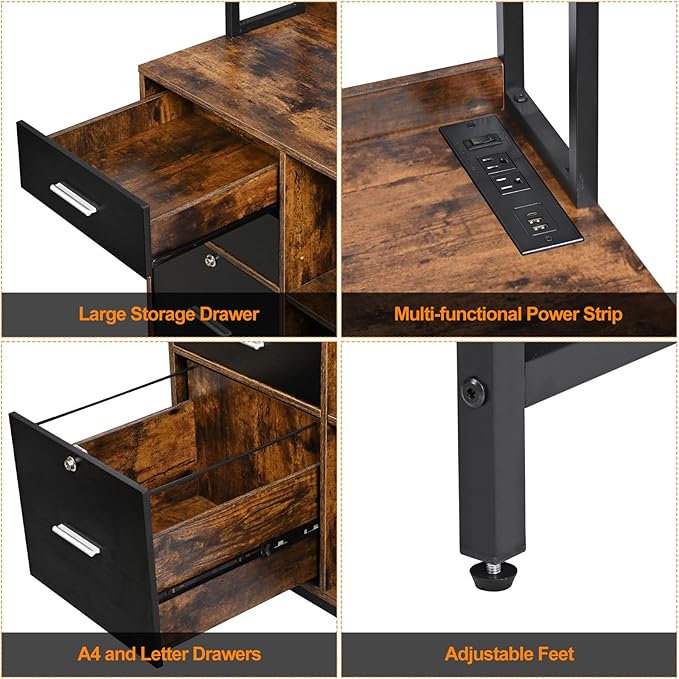 Livofloral Filing Cabinet with Charging Station, Files Cabinet with Shelves - Image 7