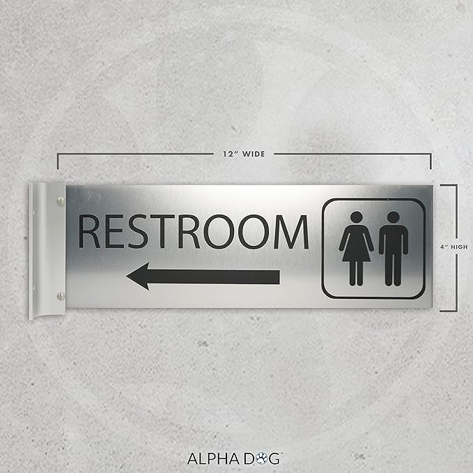 ALPHA DOG SIGNS Corridor Projecting Hallway Bathroom Sign, Left Arrow, - Image 2