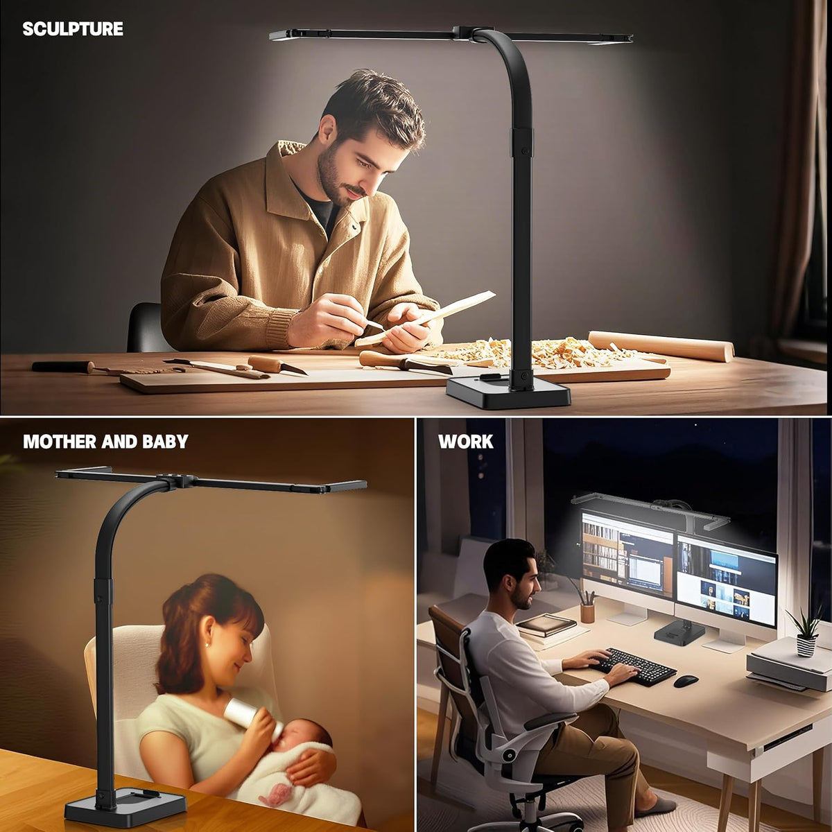LED Desk Lamp for Home Office - 24W Bright Double Head Desk Light with Clamp ...