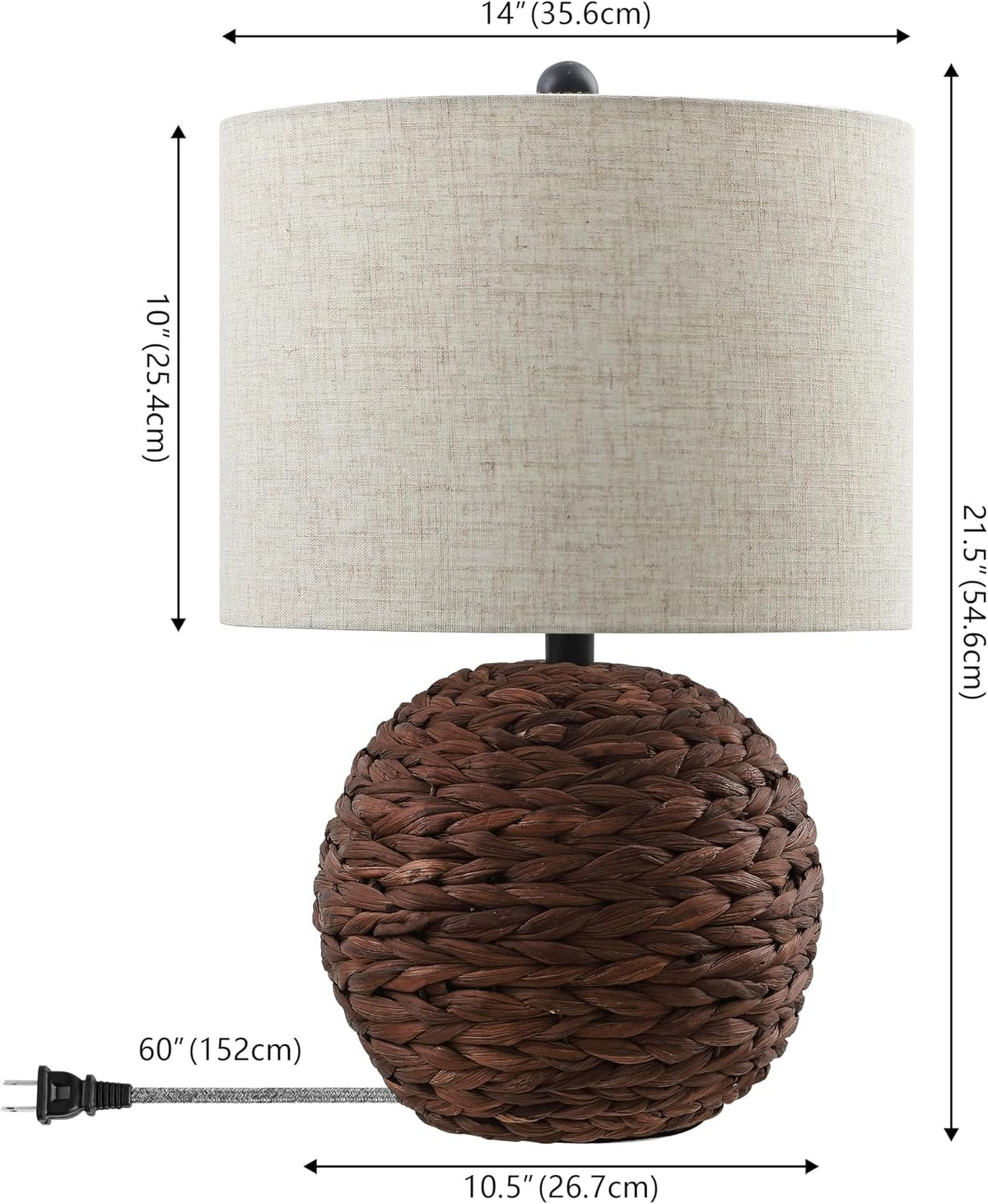 JONATHAN Y Camilo Coastal Woven Rattan Globe Table Lamp 21.5", Dark Brown