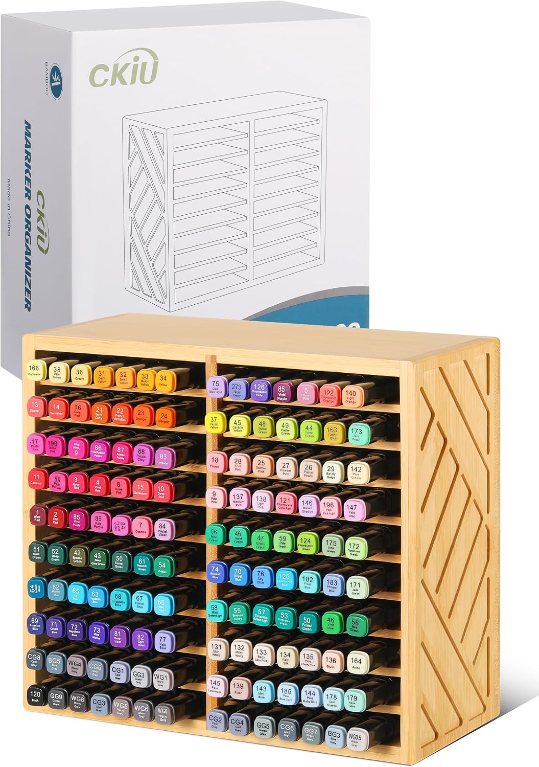 Bamboo Marker Organizer for Desk, Marker Storage Organizer for 140 Markers，Pe...