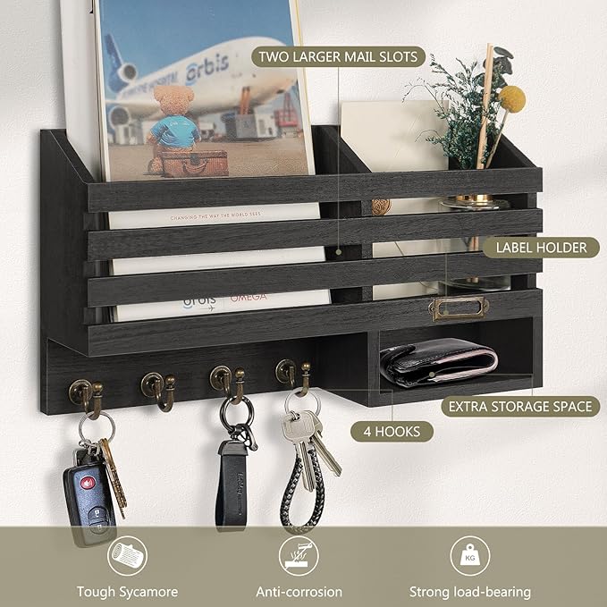 FifthQuarter Key Holder for Wall: Easy Mounted Key Rack and Mail Organizer - Image 6