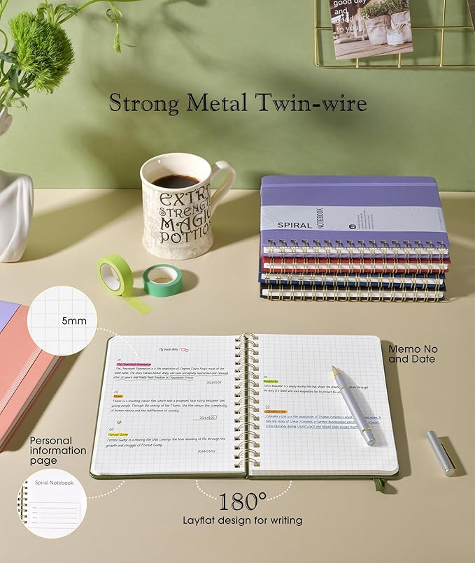 Graph Spiral Journal Notebook, A5 Hardcover Spiral Journals - Image 5