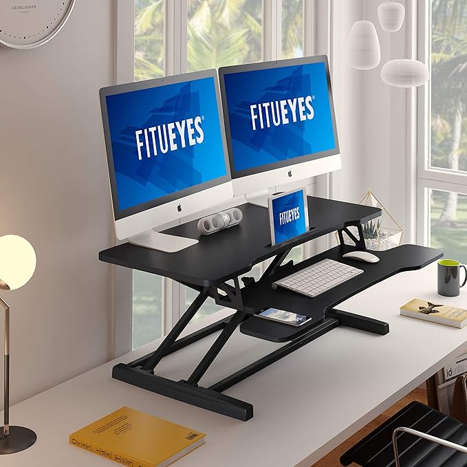 FITUEYES Height Adjustable Standing Desk 36” Wide Sit to Stand Converter Stand - Image 6