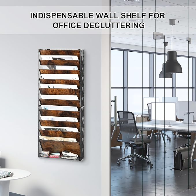 Solinxe 10-Tier Wall File Organizer, Wood Mail Organizer Wall Mounted Paper - Image 4