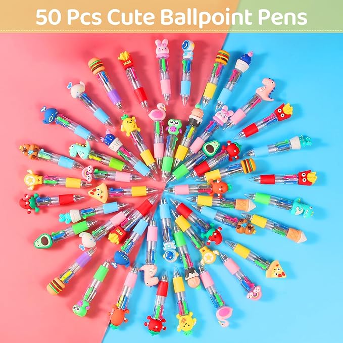 LiYiQ 50 Pcs Multicolor Pen in One Fun 4-in-1 Cute Pens Bulk Kawaii Cool - Image 3