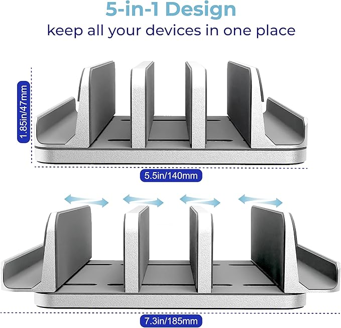 TEFONIA Adjustable Laptop Stand, 5 Slots, Aluminum Space-Saving, - Image 3
