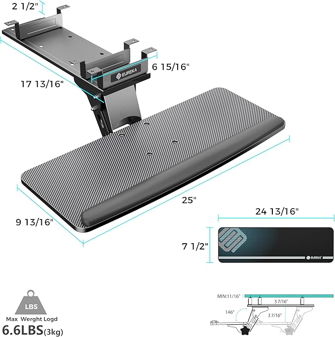 EUREKA ERGONOMIC Keyboard Tray Height Adjustable, Swivel Tilt Computer Keyboard - Image 2