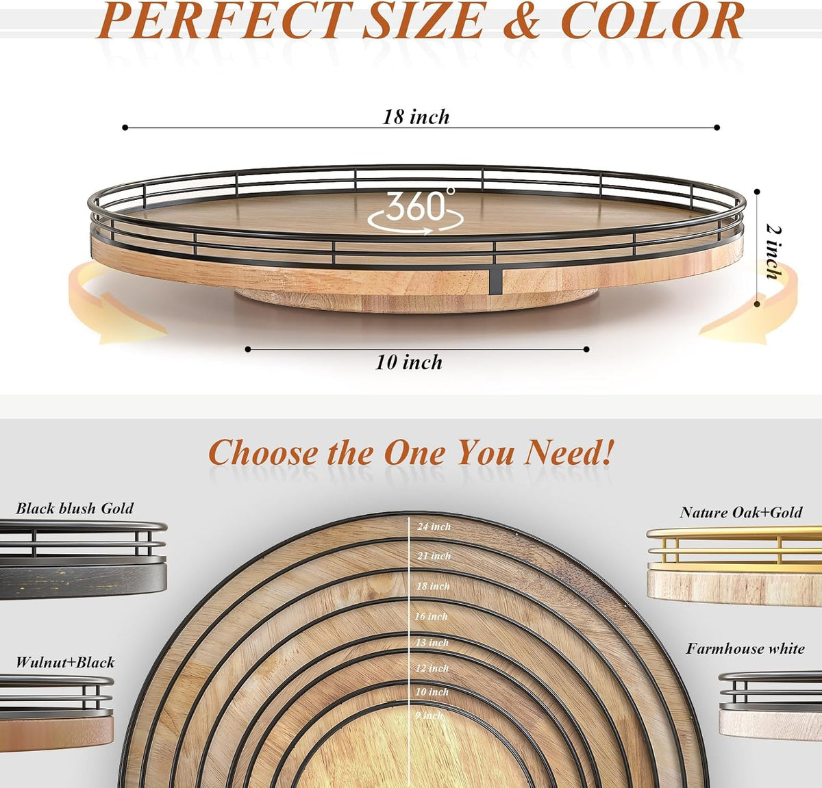AMH 18-Inch Extra Large Farmhouse Oak Lazy Susan Organizer