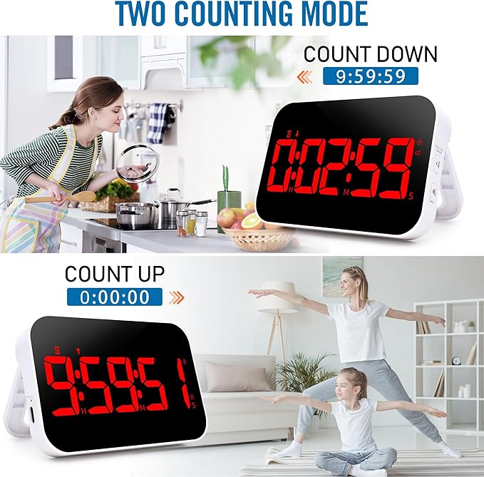 Kitchen Digital RED Timer, Count Down Up, Rechargeable, Vibration Mode - Image 3
