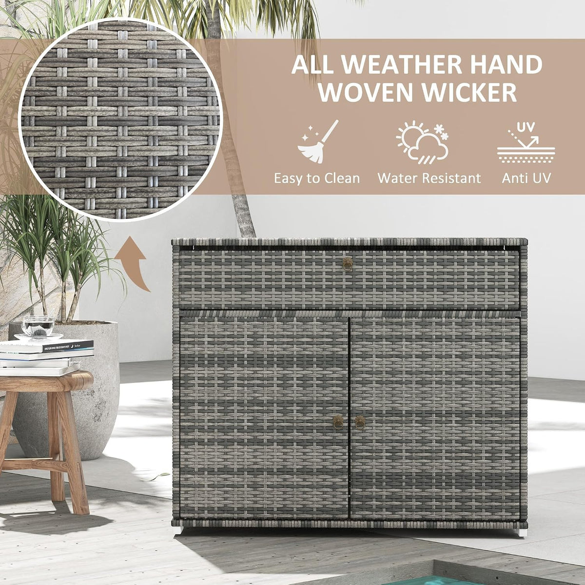 Outsunny Outdoor Storage Cabinet with Drawer Freestanding Gray
