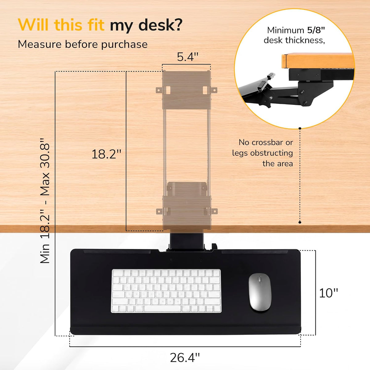 Mount-It! Under Desk Keyboard Tray with Wrist Rest, Tilt and Swivel, Black
