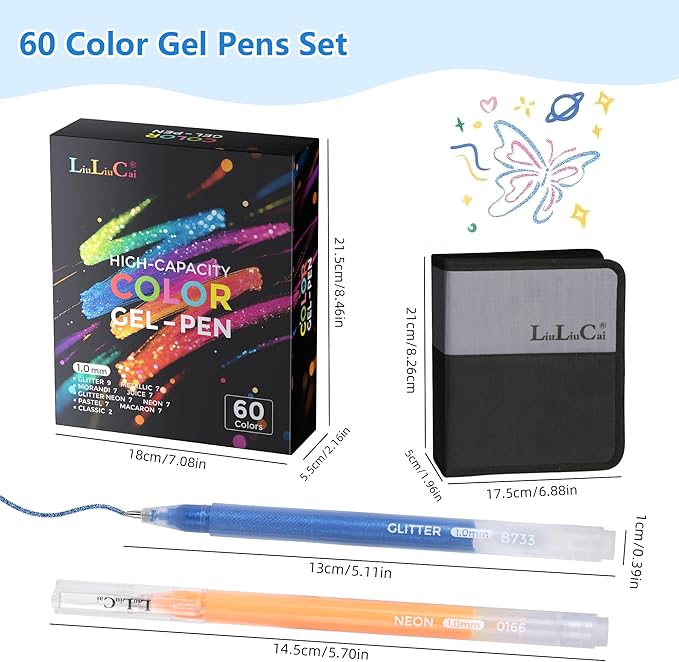 LIULIUCAI Gel Pens for Adult Coloring Book, 60 Colors Large Capacity Metallic - Image 5