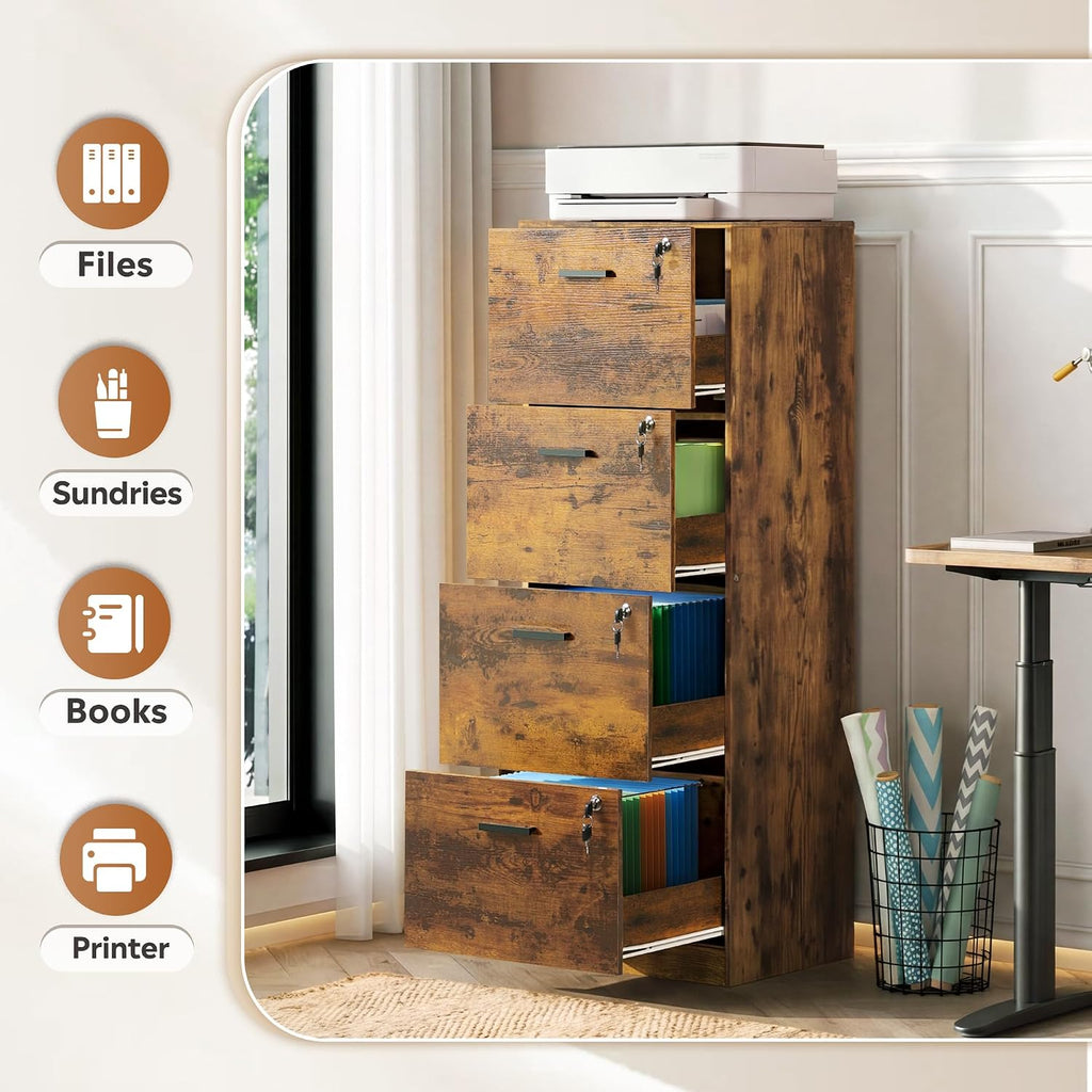 devaise 4 drawer wood file cabinet for home, side view