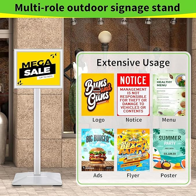 INNOVSIGN Heavy Duty Adjustable Pedestal Poster Sign Stand, 11x17 Aluminum Open - Image 9