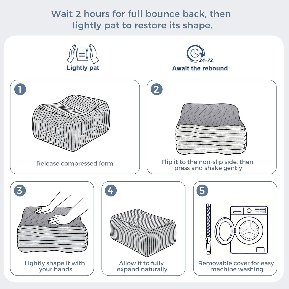 Rectangular Pouf Ottoman, Foam-Filled Footrest, Dark Gray