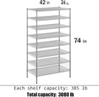 Regal Altair 24" Deep x 42" Wide x 74" Height Wire Shelving Kit | 8-Tier | NSF - Image 3