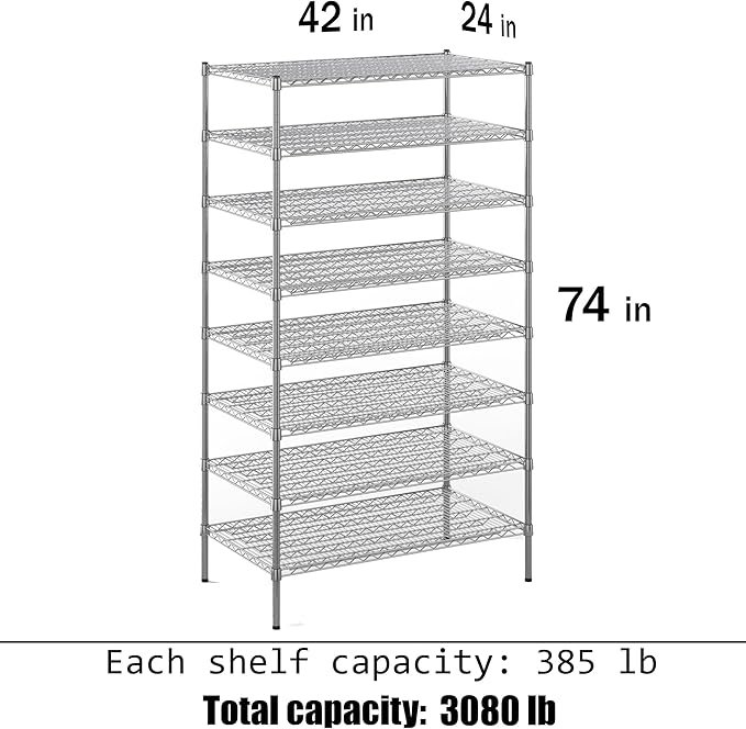 Regal Altair 24" Deep x 42" Wide x 74" Height Wire Shelving Kit | 8-Tier | NSF - Image 3