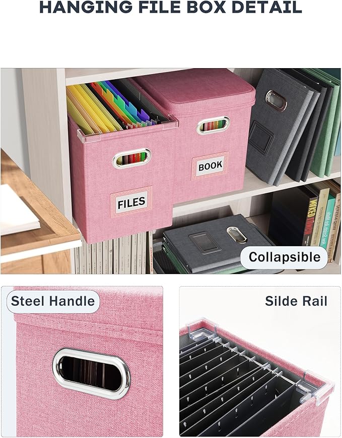 Oterri File Organizer With Lid, Hanging Filing Box With Mesh Pocket, Document - Image 5
