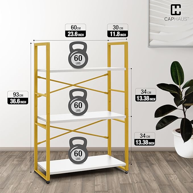 CAPHAUS 3 Tier Small Bookshelf, 24 Inch Width Free Standing Shelf, Bookcase - Image 3