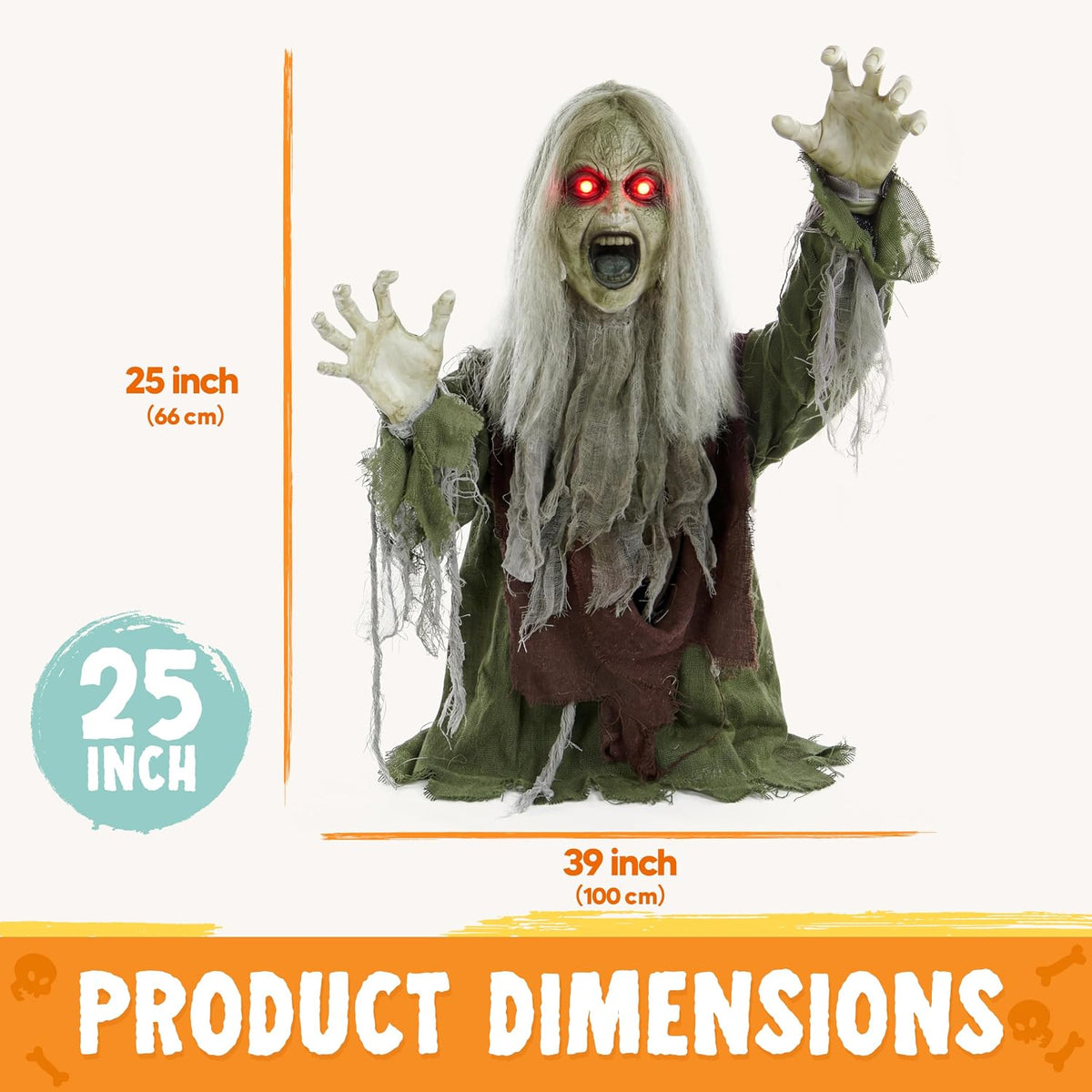 JOYIN Halloween Outdoor Animatronic Zombie Groundbreaker Decor, Half-Body Zom...