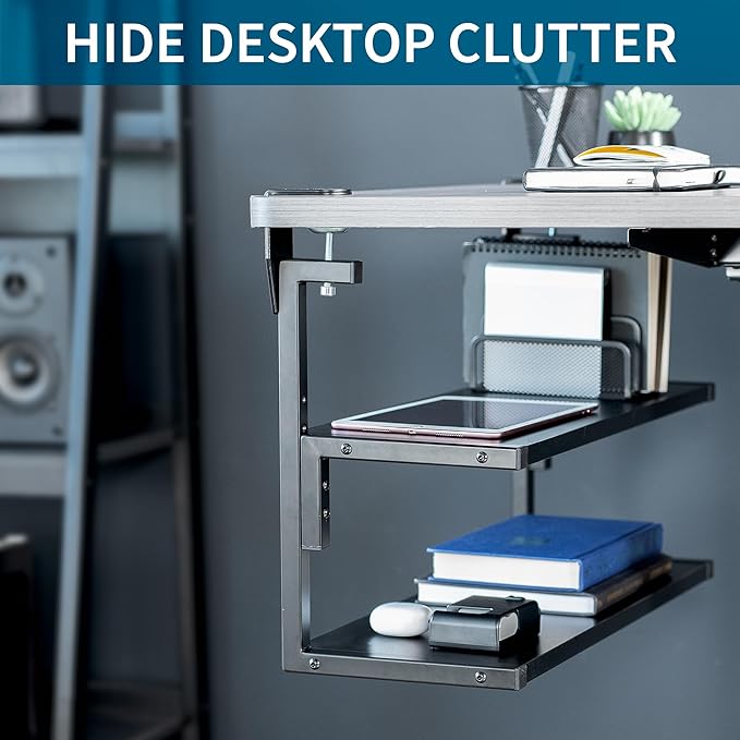 VIVO Clamp-on 24 inch Above or Below Desk 2-Tier Shelving Unit - Image 6