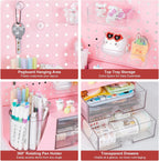 comix desk organizer with 2 drawer, pink 360°, side view